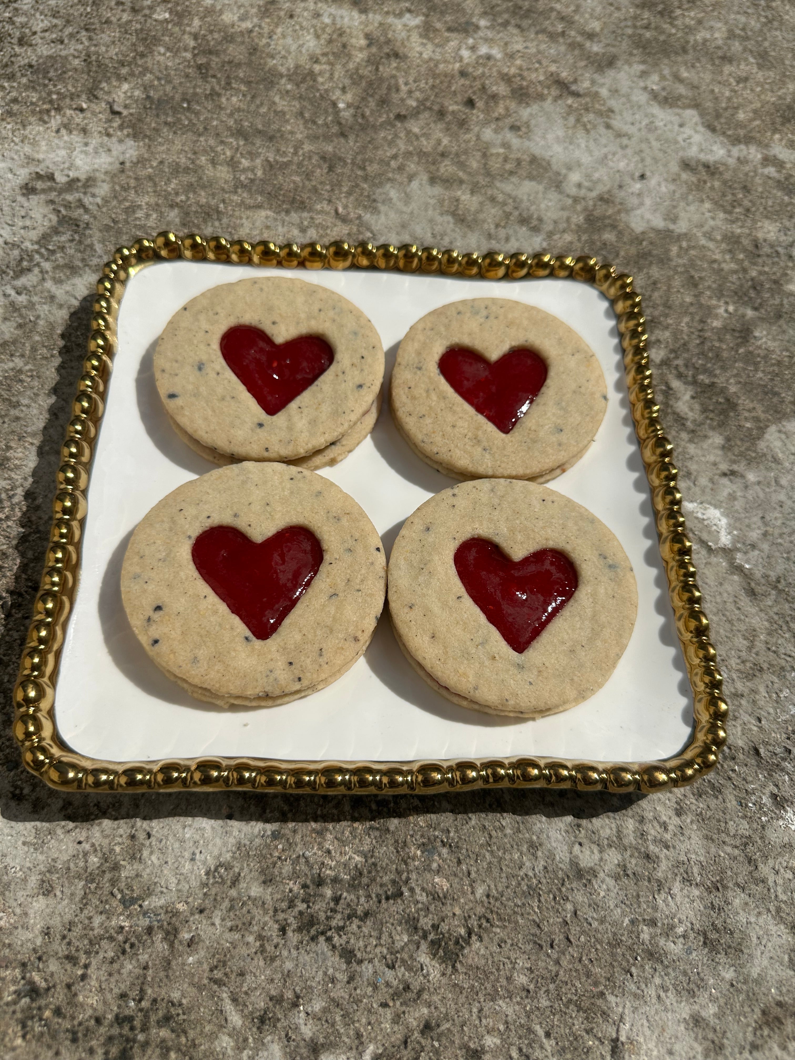 Black Sesame Heart Window Cookies with Raspberry Jam – Box of 6 or 12